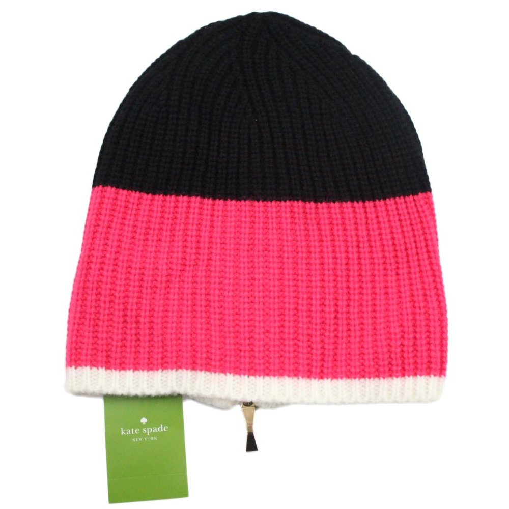 KATE SPADE Color-block Rib Knit Zip Back Beanie Hat - Picture 2 of 2
